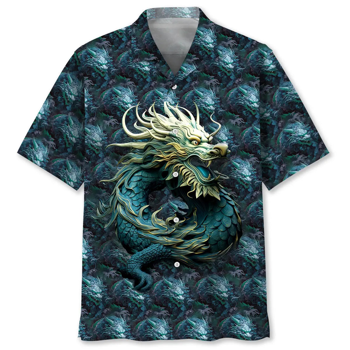 Green Leaves Chinese Dragon Hawaiian Shirt For Resort Trips, Coastal Parties, And Warm Weather Style