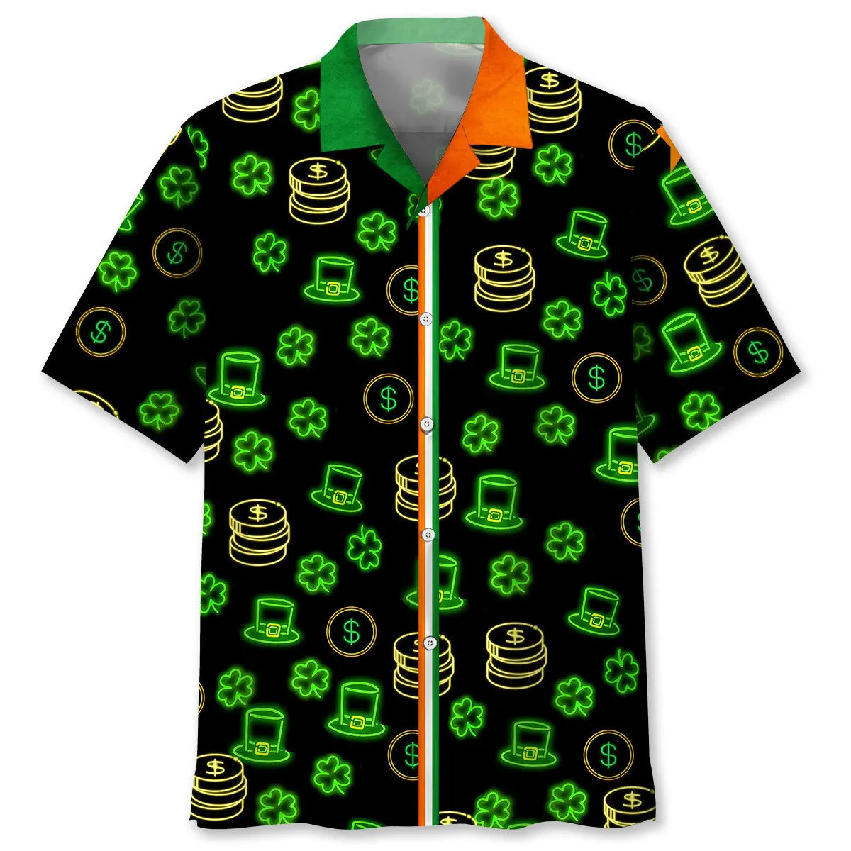 Neon Green Irish Saint Patrick's Day Hawaiian Shirt For Coastal Travel, Casual Events, And Comfortable Summer Wear
