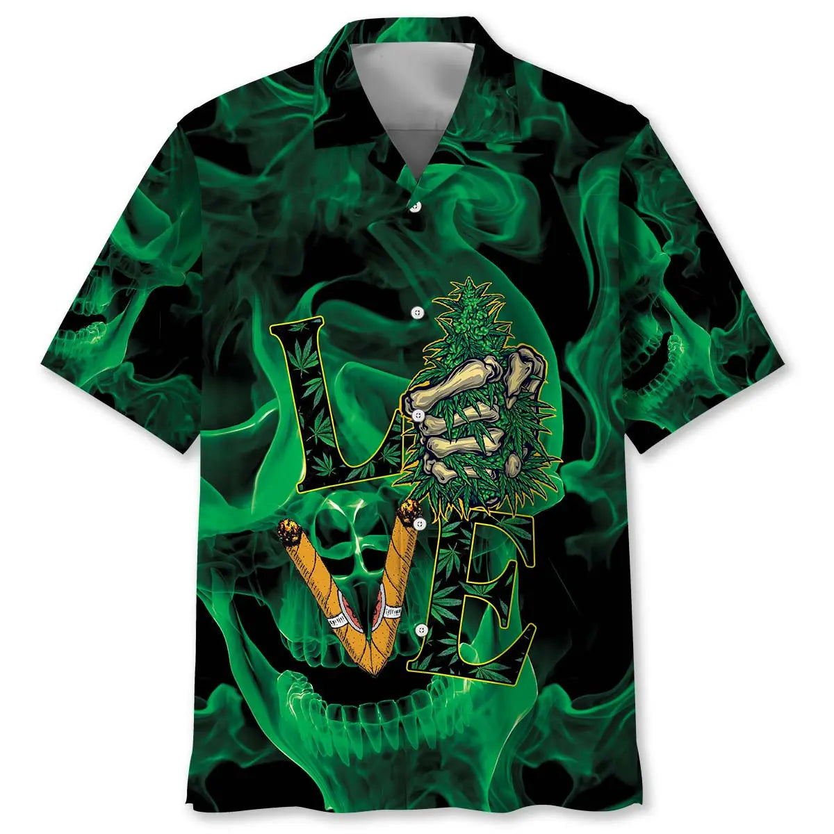 Green Mist Skull Hawaiian Shirt For Tropical Holidays, Outdoor Gatherings, And Everyday Comfort