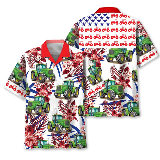 Green Tractor Proud Hawaiian Shirt For Beachside Event, Beach Travel, And Casual Outdoor Style