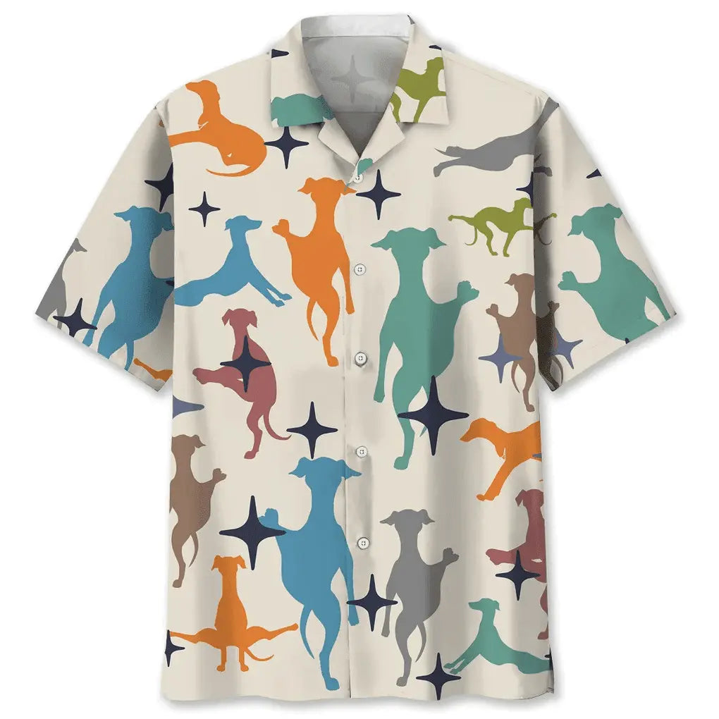 Colorful Greyhound Hawaiian Shirt For Tropical Holidays, Outdoor Gatherings, And Everyday Comfort
