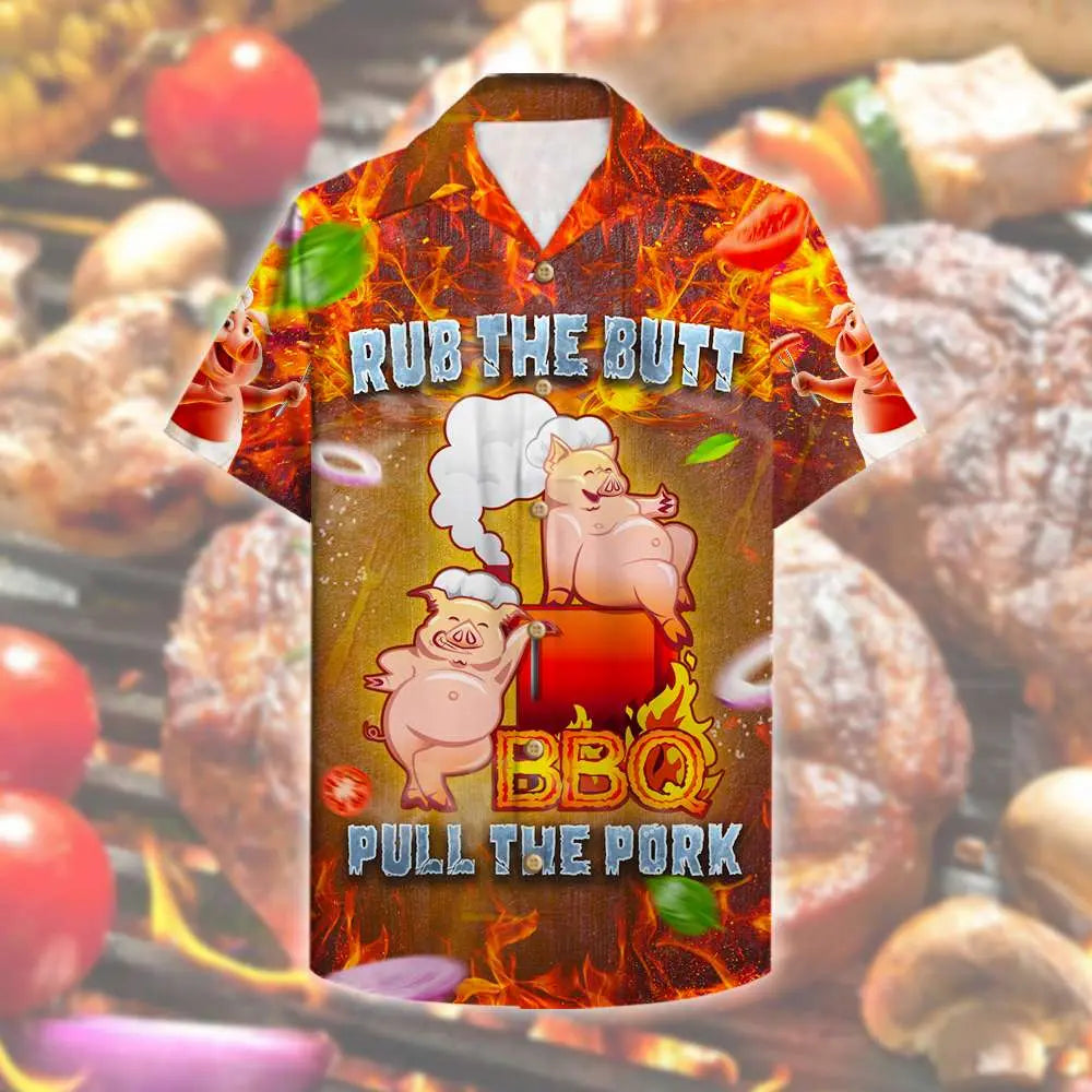 Island Funny Grilling Barbecue Pulled Pork Aloha Hawaiian Shirt For Summer Vacation, Beach Travel, And Casual Wear