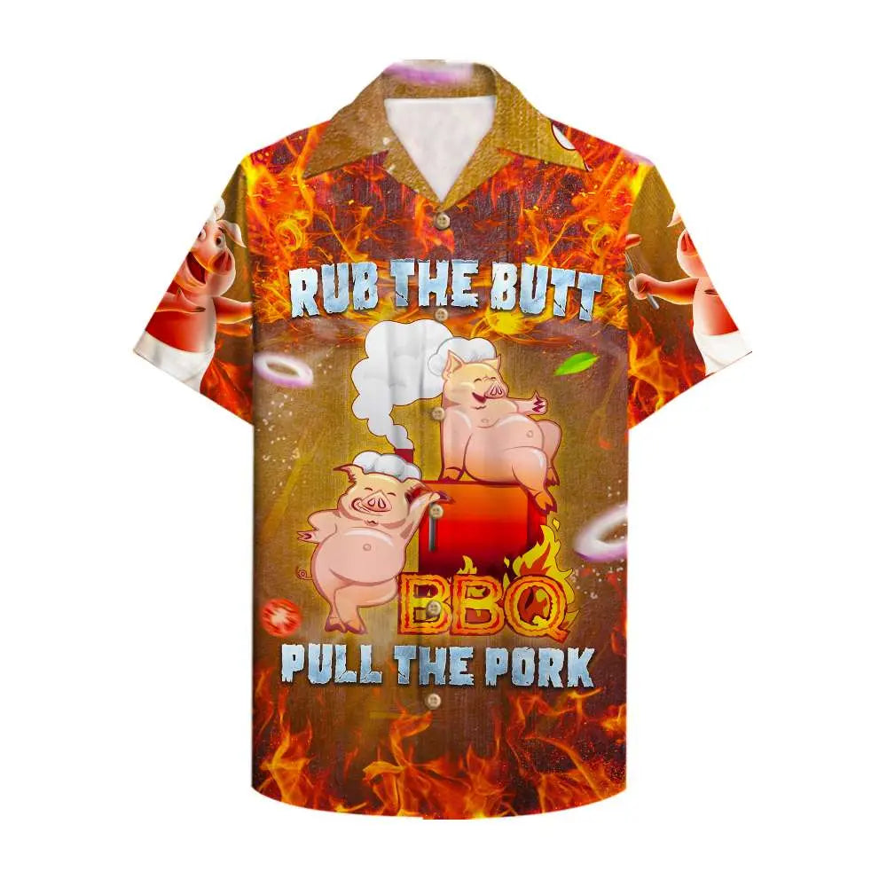 Island Funny Grilling Barbecue Pulled Pork Aloha Hawaiian Shirt For Summer Vacation, Beach Travel, And Casual Wear