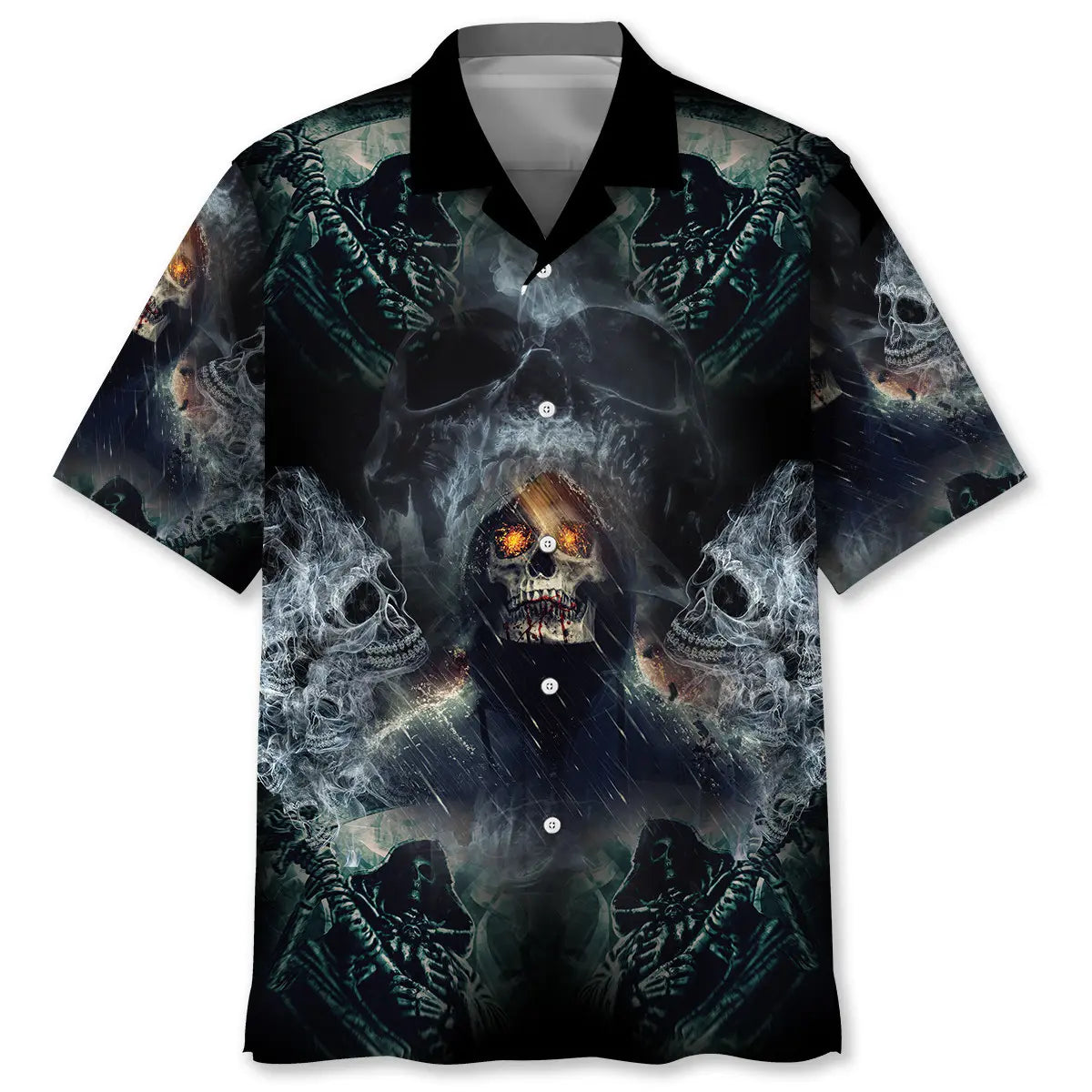 Grim Reaper Skull Hawaiian Shirt For Coastal Travel, Casual Events, And Comfortable Summer Wear