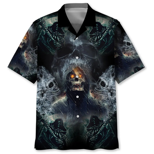 Grim Reaper Skull Hawaiian Shirt For Coastal Travel, Casual Events, And Comfortable Summer Wear