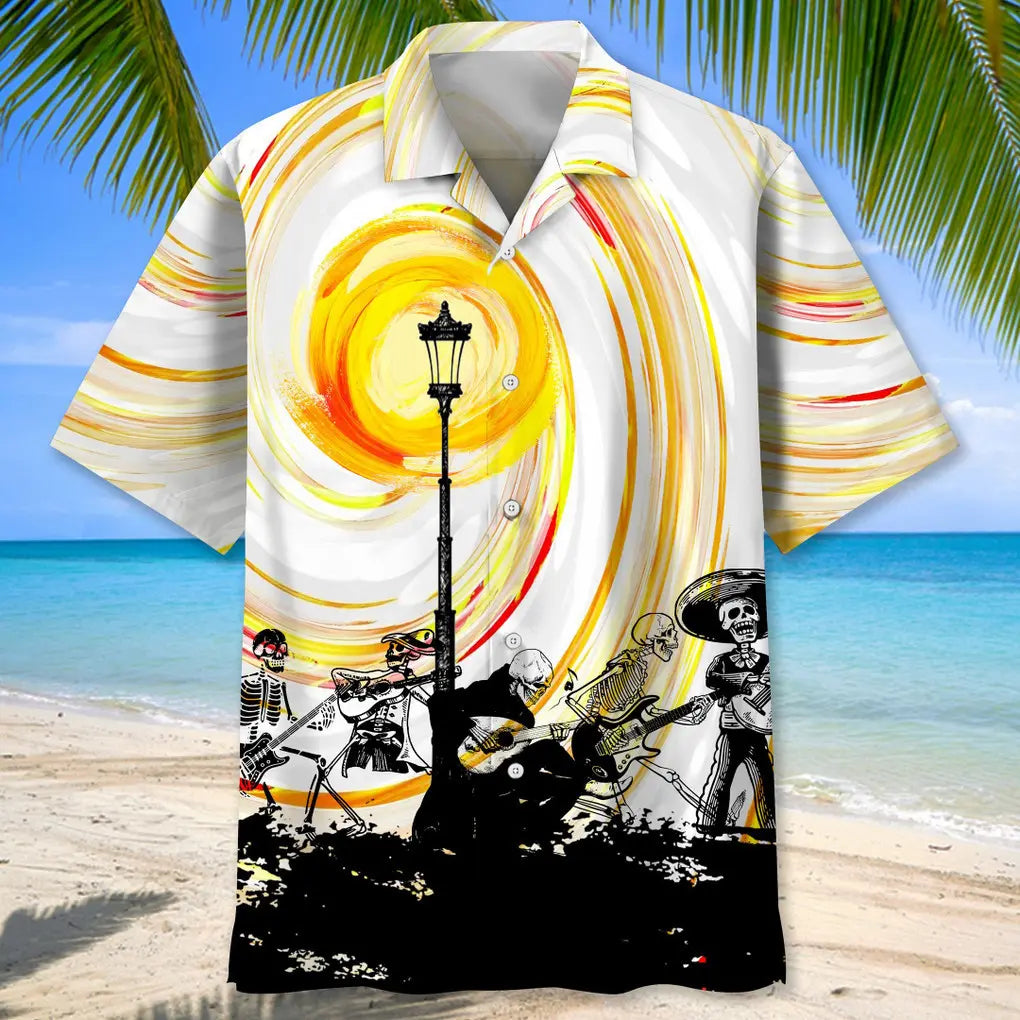 Abstract Watercolor Guitar Hawaiian Shirt For Coastal Travel, Casual Events, And Comfortable Summer Wear