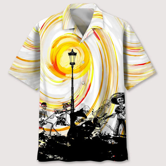 Abstract Watercolor Guitar Hawaiian Shirt For Coastal Travel, Casual Events, And Comfortable Summer Wear