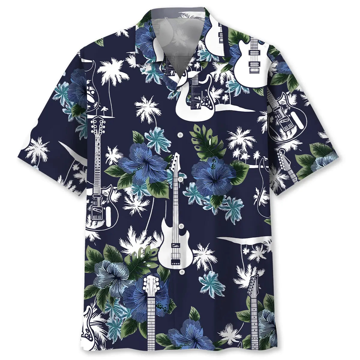 Guitar Blue Nature Hawaiian Shirt For Beach Party, Island Adventure, And Resort Wear
