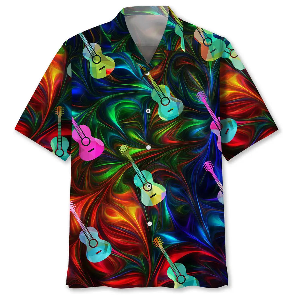 Colorful Guitar Hawaiian Shirt For Concert Lovers, Tropical Holidays, And Thoughtful Gift Giving