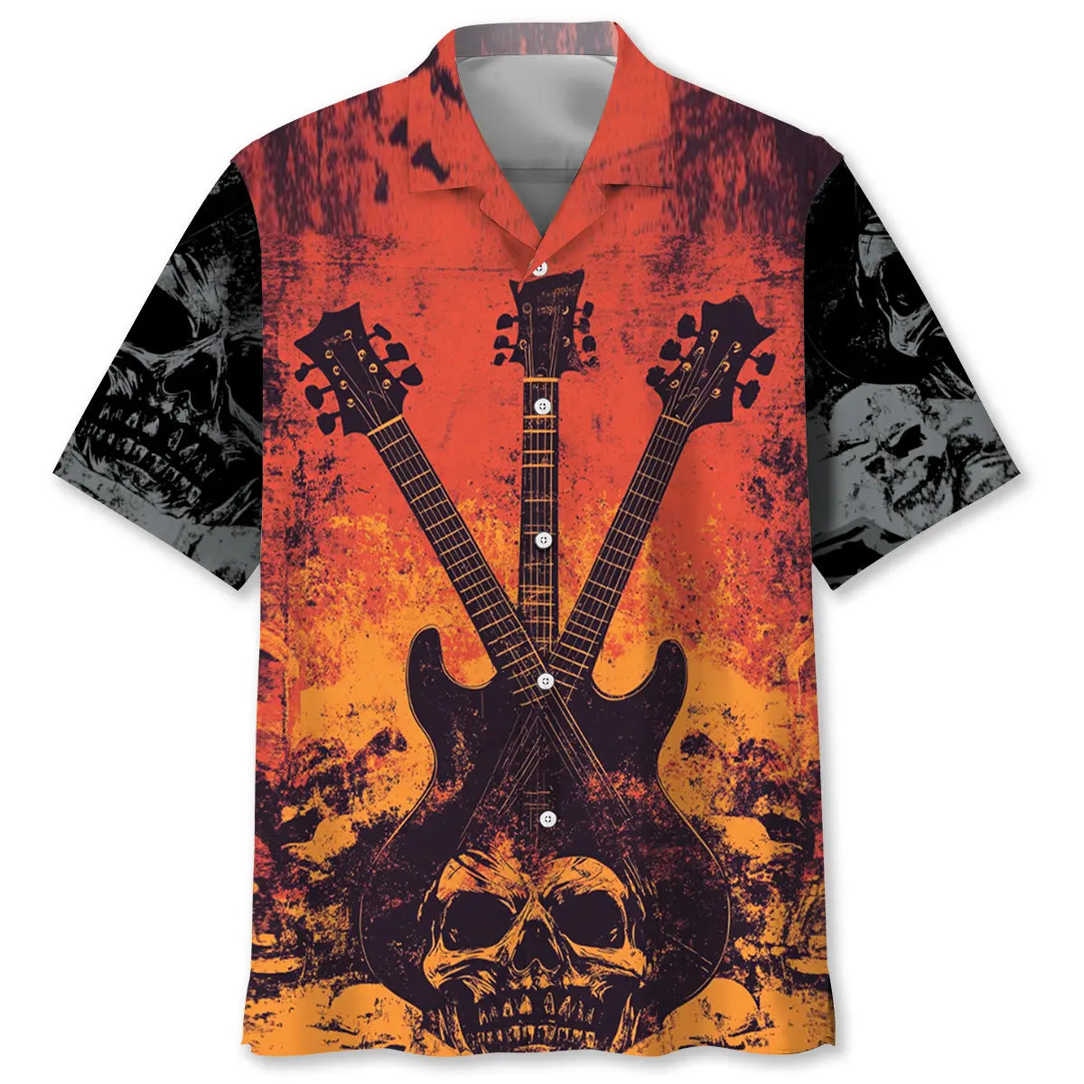 Hawaiian Shirt / Adults / S Guitar Crossed Skull Rock n Roll Hawaiian Shirt