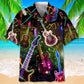Guitar Light Hawaiian Shirt For Summer Vacation, Beach Travel, And Casual Wear