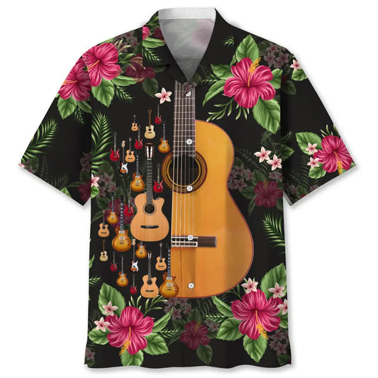 Tropical Guitar Nature Hawaiian Shirt For Tropical Holidays, Outdoor Gatherings, And Everyday Comfort