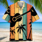 Retro Guitar Pattern Hawaiian Shirt For Festival Travel, Beach Gatherings, And Relaxed Summer Style