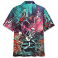 Halloween Guitar Skeleton Hawaiian Shirt For Summer Vacation, Beach Travel, And Casual Wear