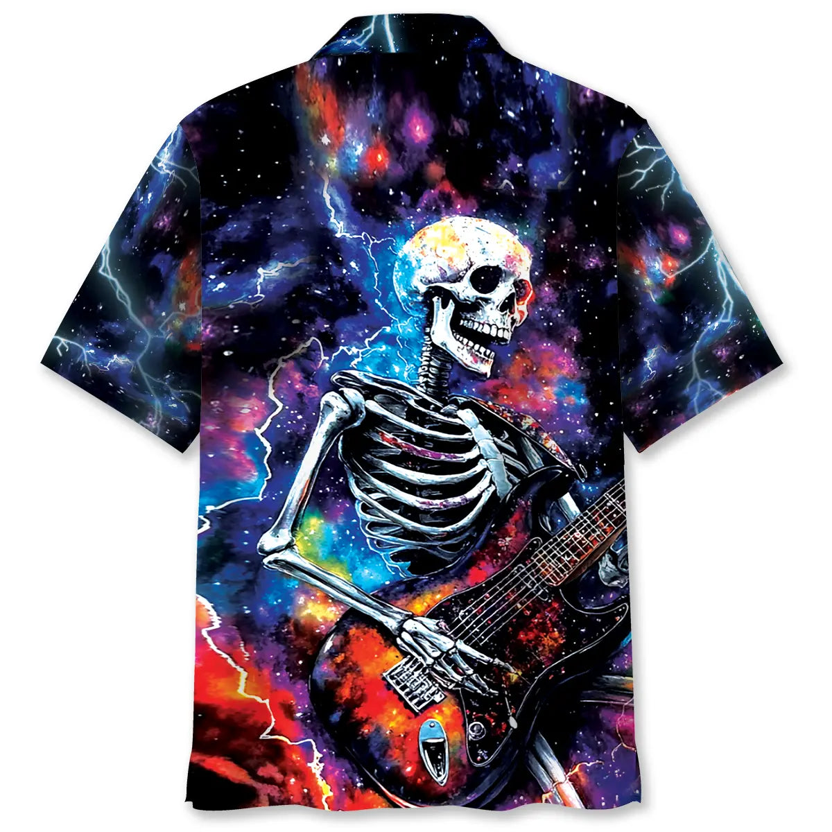 Guitar Skull Lightning Hawaiian Shirt For Tropical Holidays, Outdoor Gatherings, And Everyday Comfort