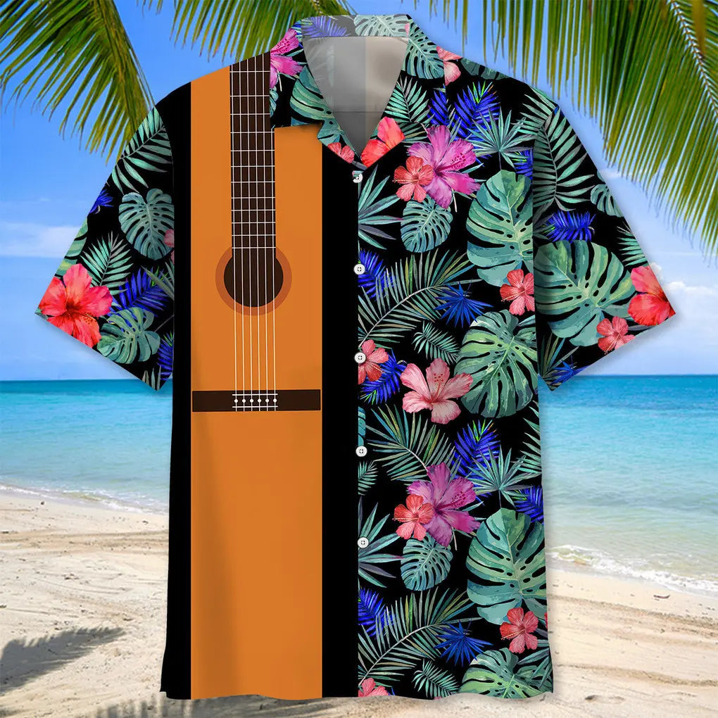 Tropical Guitar Hawaii Hawaiian Shirt For Island Vacations, Resort Wear, And Relaxed Seasonal Style