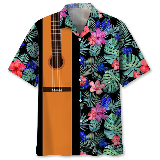 Tropical Guitar Hawaii Hawaiian Shirt For Island Vacations, Resort Wear, And Relaxed Seasonal Style