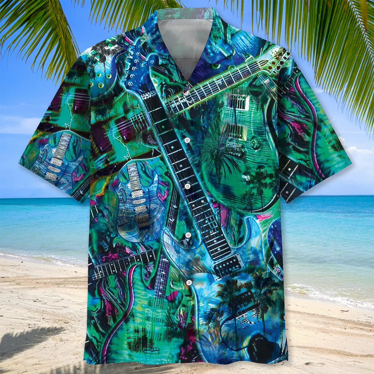 Tropical Guitar Hawaiian Shirt For Music Fans, Resort Parties, And Warm Weather Events