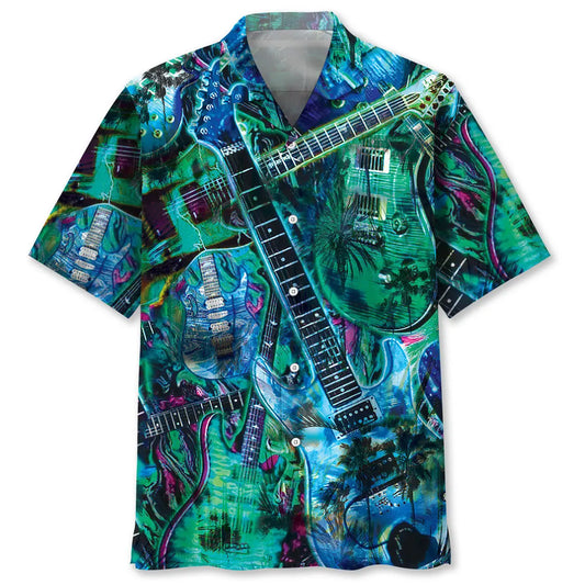 Tropical Guitar Hawaiian Shirt For Music Fans, Resort Parties, And Warm Weather Events