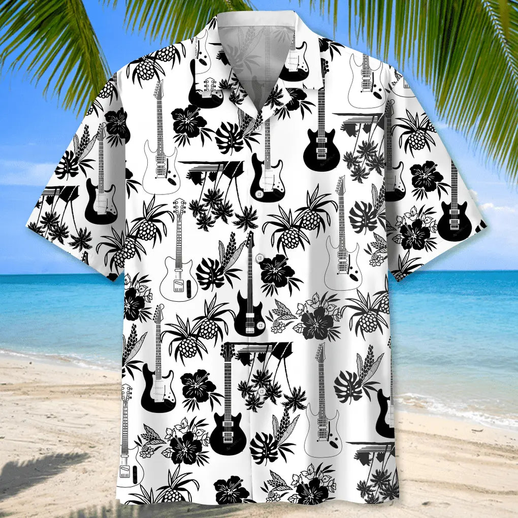 Tropical Guitar Hawaiian Shirt For Music Fans, Resort Parties, And Warm Weather Events