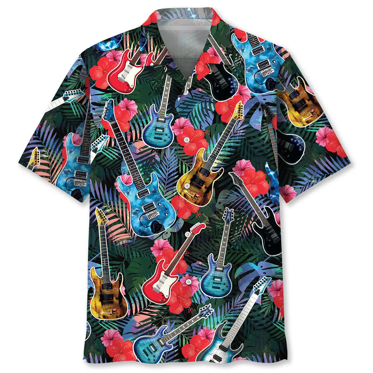 Tropical Guitar Hawaiian Shirt For Coastal Travel, Casual Events, And Comfortable Summer Wear