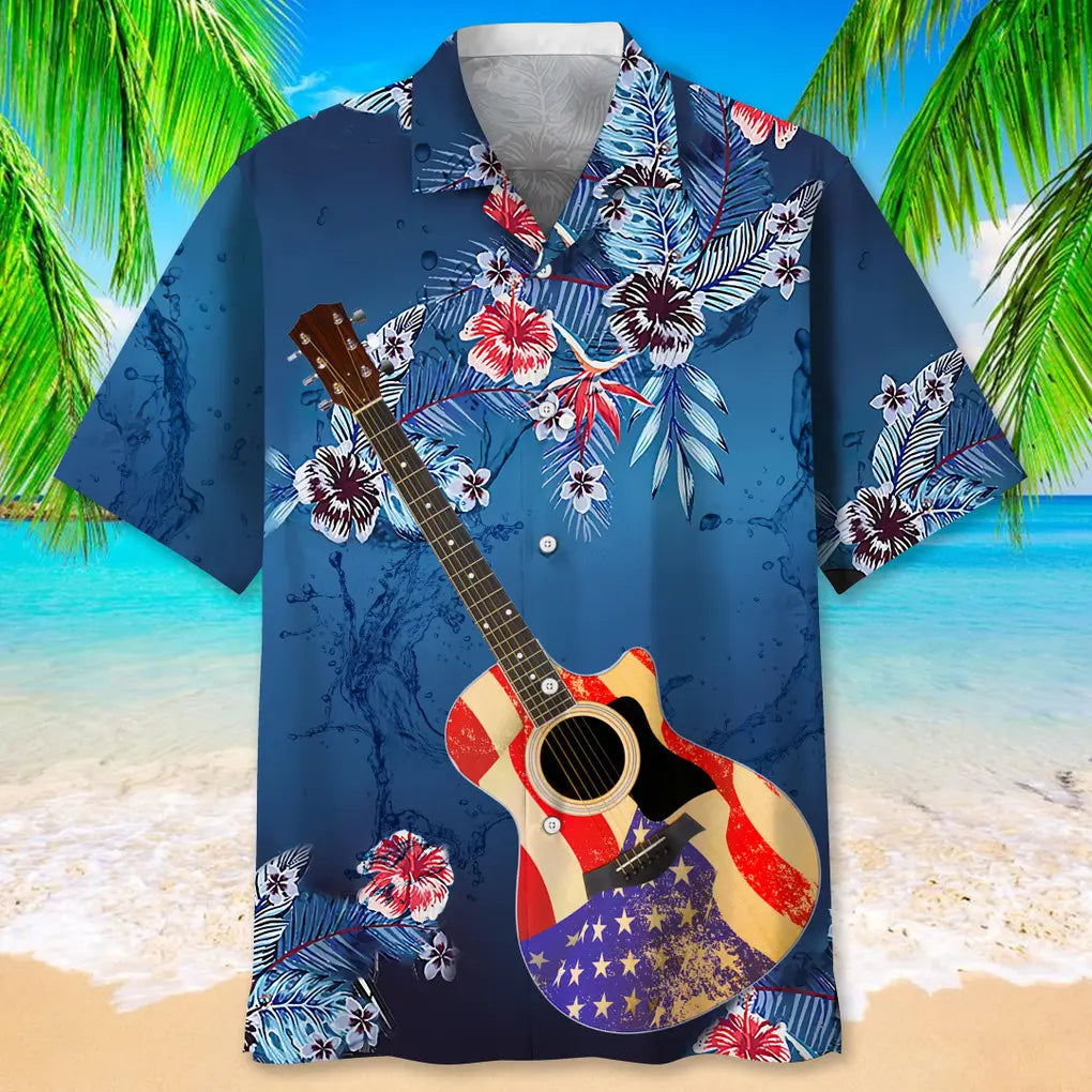 American Guitar Hawaiian Shirt For Beach Days, Summer Outings, And Thoughtful Gift Giving
