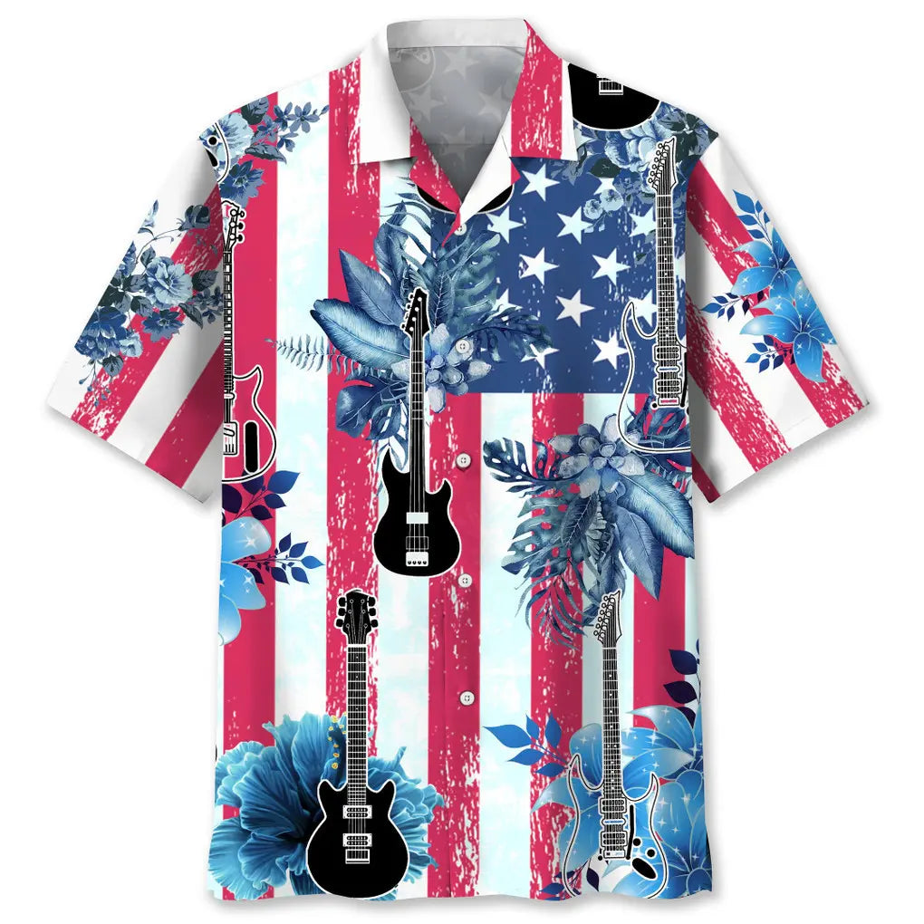 American Guitar Nature Hawaiian Shirt For Coastal Travel, Casual Events, And Comfortable Summer Wear