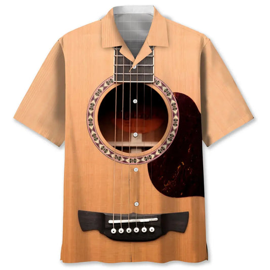 Vintage Guitar Hawaiian Shirt For Resort Trips, Coastal Parties, And Warm Weather Style