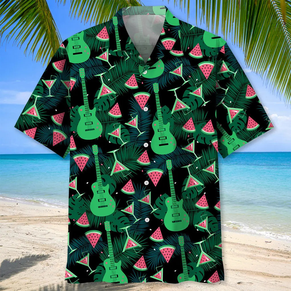 Guitar Watermelon Hawaiian Shirt For Beach Days, Summer Outings, And Thoughtful Gift Giving