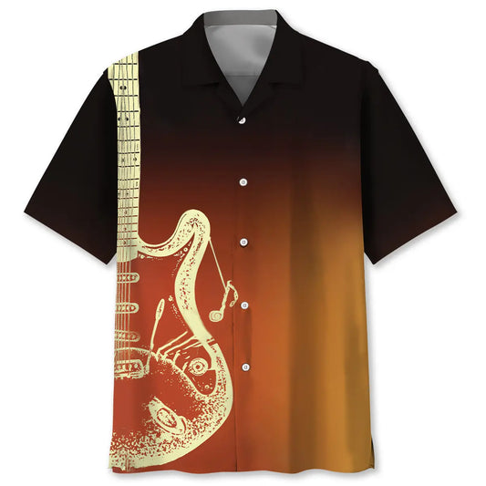 Western Vintage Guitar Hawaiian Shirt For Coastal Travel, Casual Events, And Comfortable Summer Wear