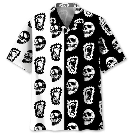 Halloween Bigfoot Silhouette Skull Hawaiian Shirt For Halloween Parties, Beach Trips, And Bold Seasonal Style