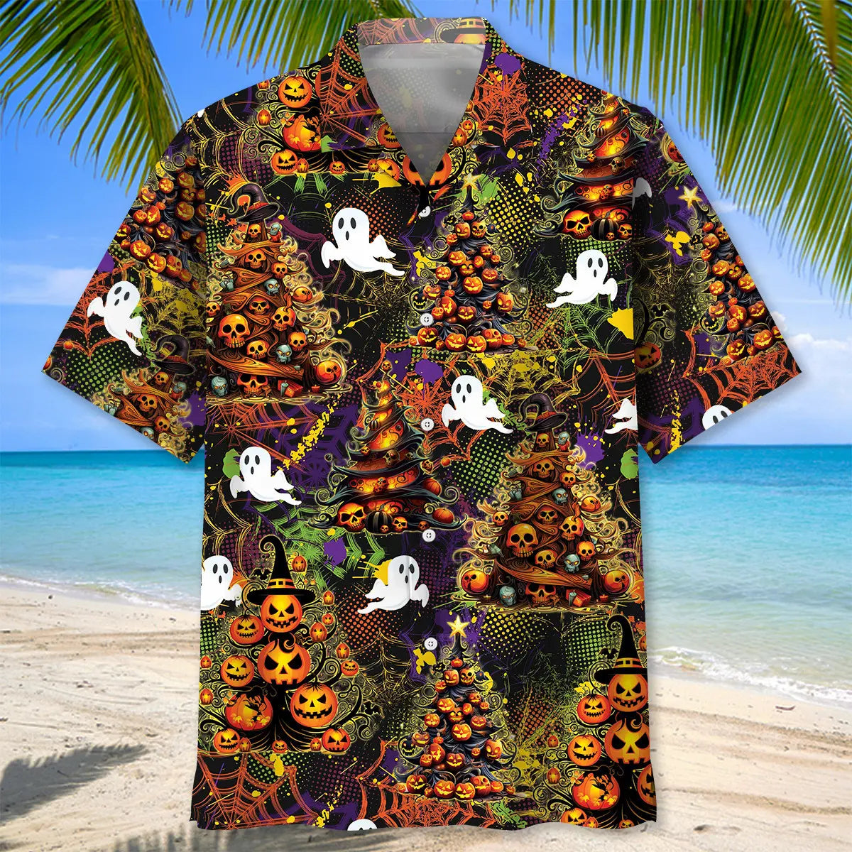 Halloween Christmas Tree Hawaiian Shirt For Christmas Gatherings, Resort Trips, And Cheerful Seasonal Style