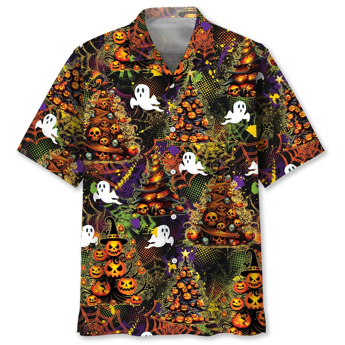 Halloween Christmas Tree Hawaiian Shirt For Christmas Gatherings, Resort Trips, And Cheerful Seasonal Style