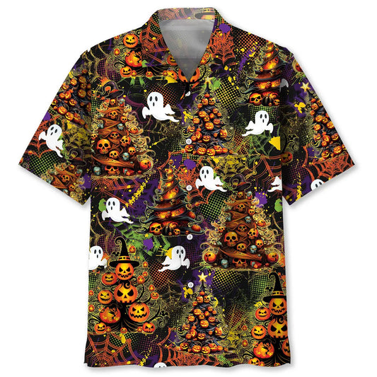Halloween Christmas Tree Hawaiian Shirt For Christmas Gatherings, Resort Trips, And Cheerful Seasonal Style