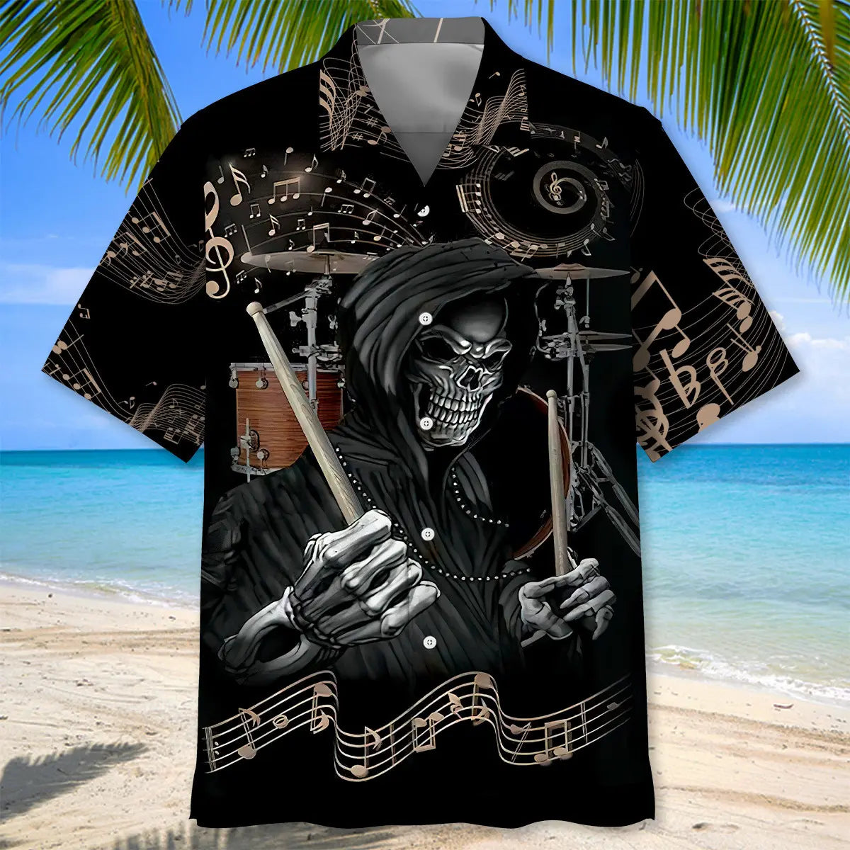 Halloween Powerful Drum Music Hawaiian Shirt For Island Vacations, Resort Wear, And Relaxed Seasonal Style