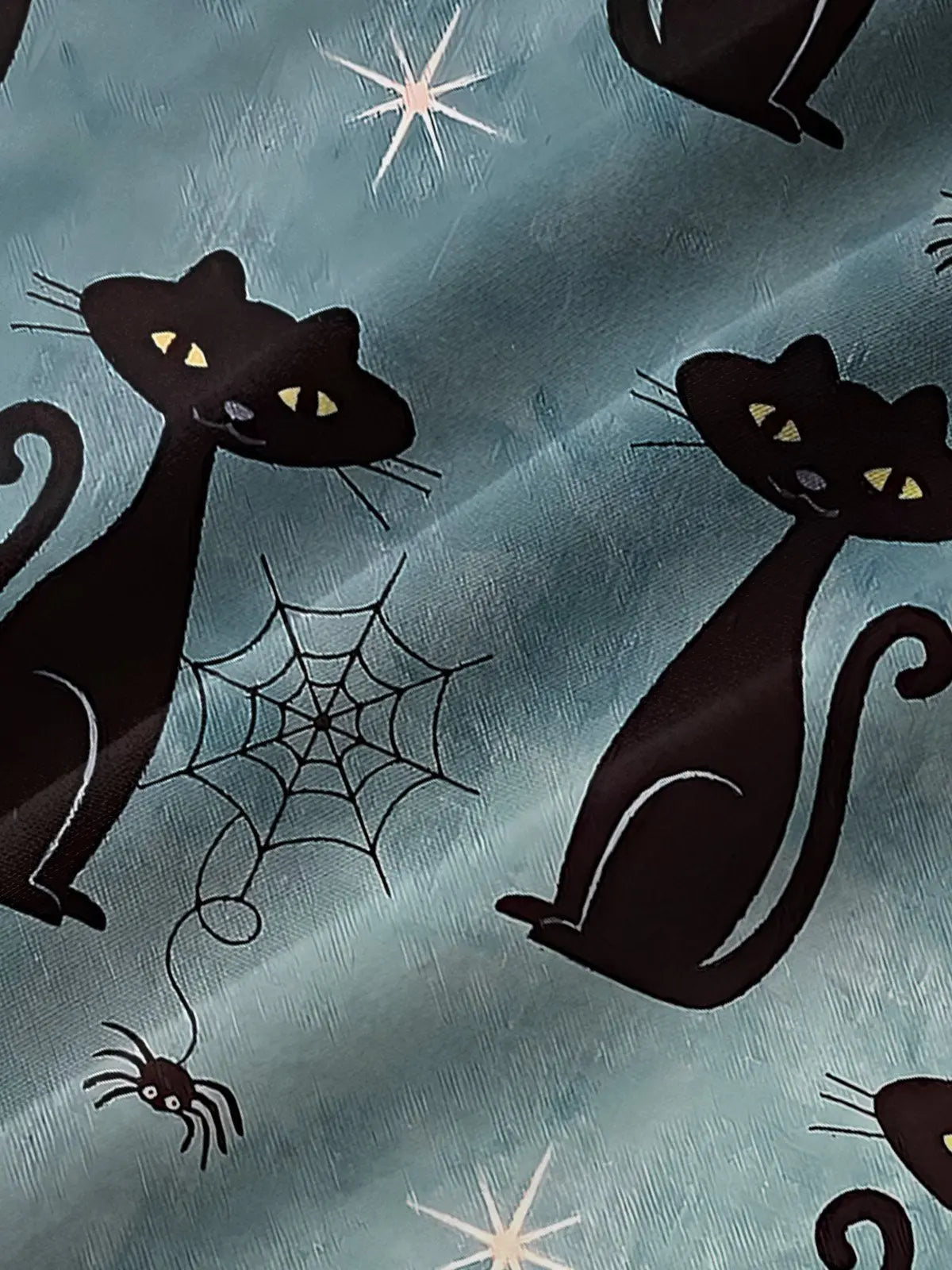 Halloween Island Light Blue Black Cat Shirts Spider Hawaiian Shirt For Summer Vacation, Beach Travel, And Casual Wear