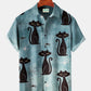 Halloween Island Light Blue Black Cat Shirts Spider Hawaiian Shirt For Summer Vacation, Beach Travel, And Casual Wear