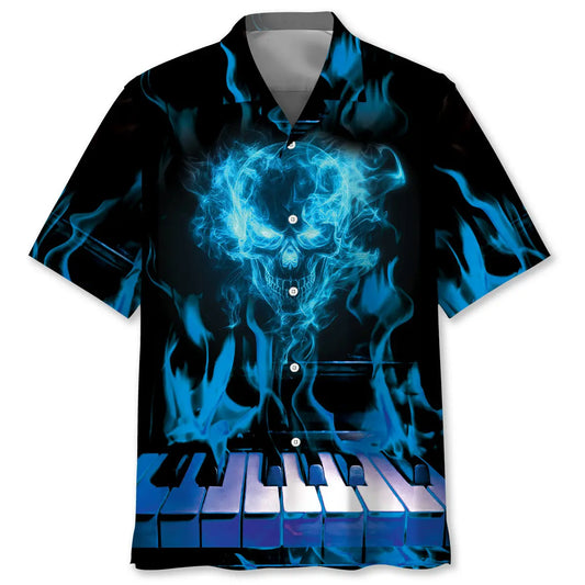 Halloween Skull Piano Hawaiian Shirt For Tropical Holidays, Outdoor Gatherings, And Everyday Comfort