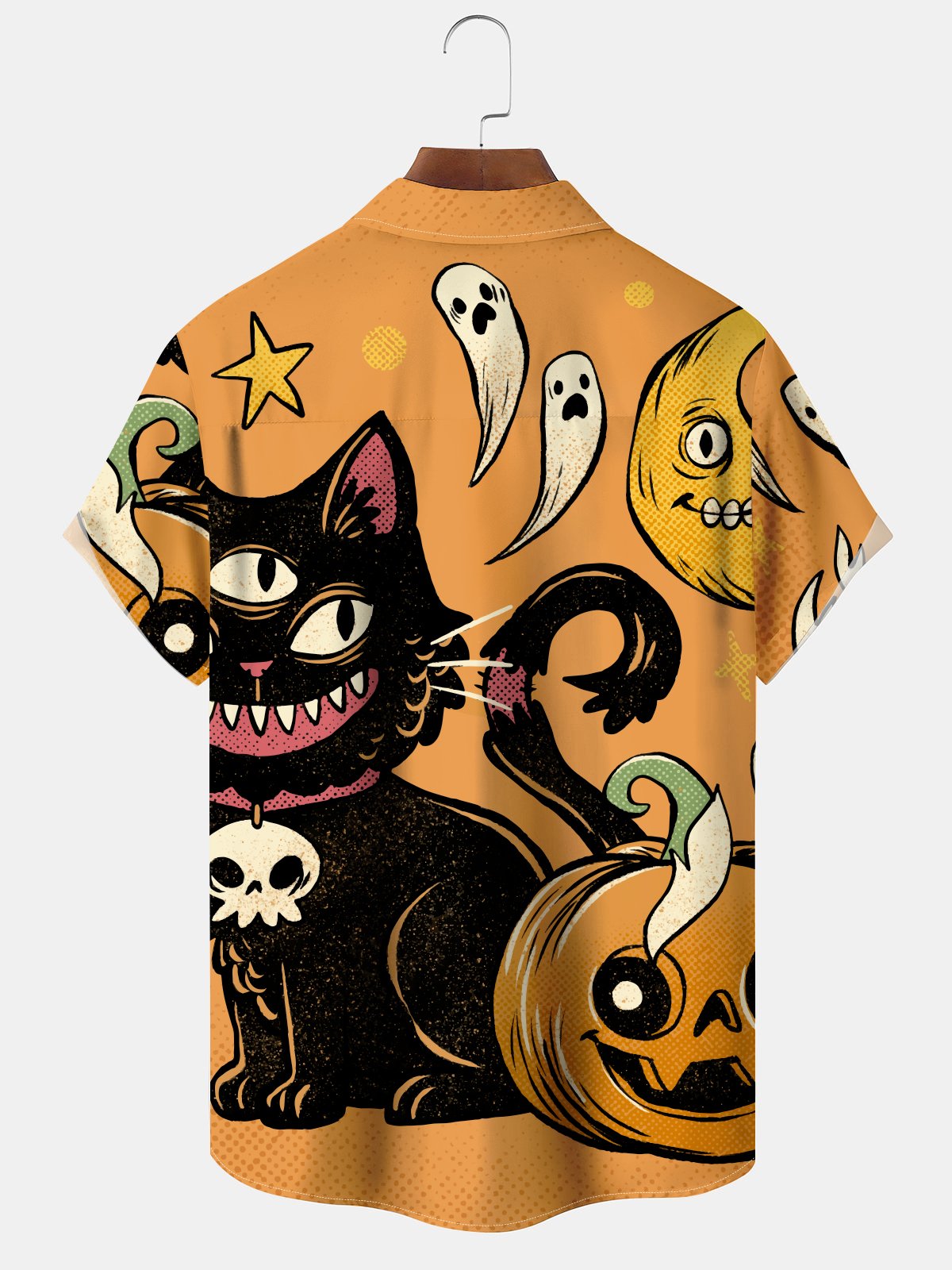 Halloween Vintage Cat Pumpkin Holiday Hawaiian Shirt For Coastal Travel, Casual Events, And Comfortable Summer Wear