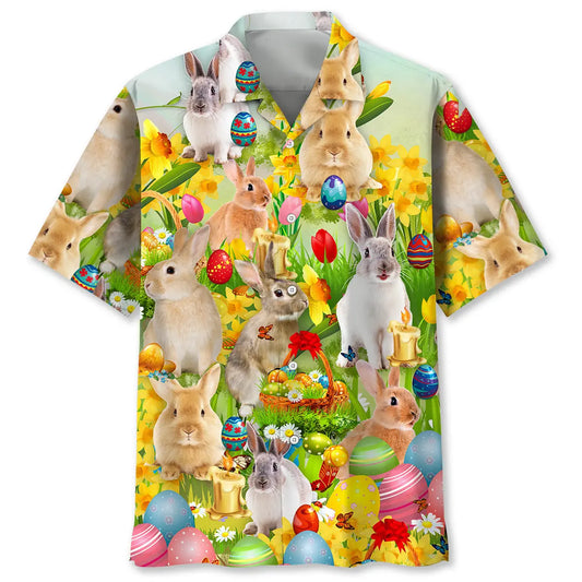 Easter Creative Pattern Hawaiian Shirt For Resort Trips, Coastal Parties, And Warm Weather Style