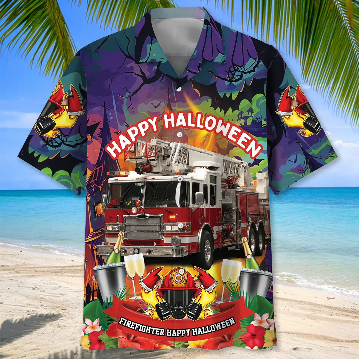 Halloween Firefighter Hawaiian Shirt For Tropical Holidays, Outdoor Gatherings, And Everyday Comfort