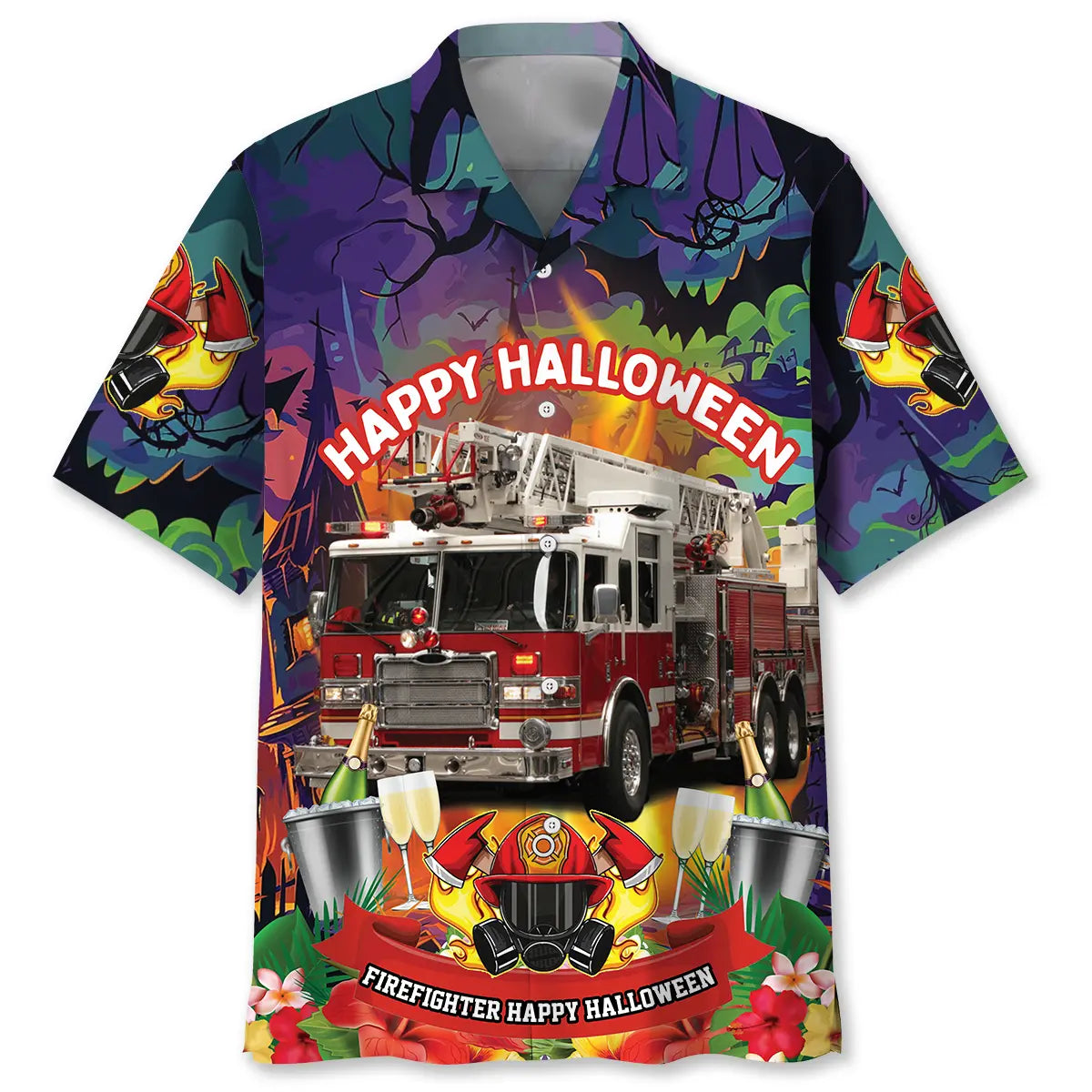 Halloween Firefighter Hawaiian Shirt For Tropical Holidays, Outdoor Gatherings, And Everyday Comfort