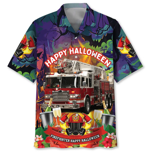 Halloween Firefighter Hawaiian Shirt For Tropical Holidays, Outdoor Gatherings, And Everyday Comfort
