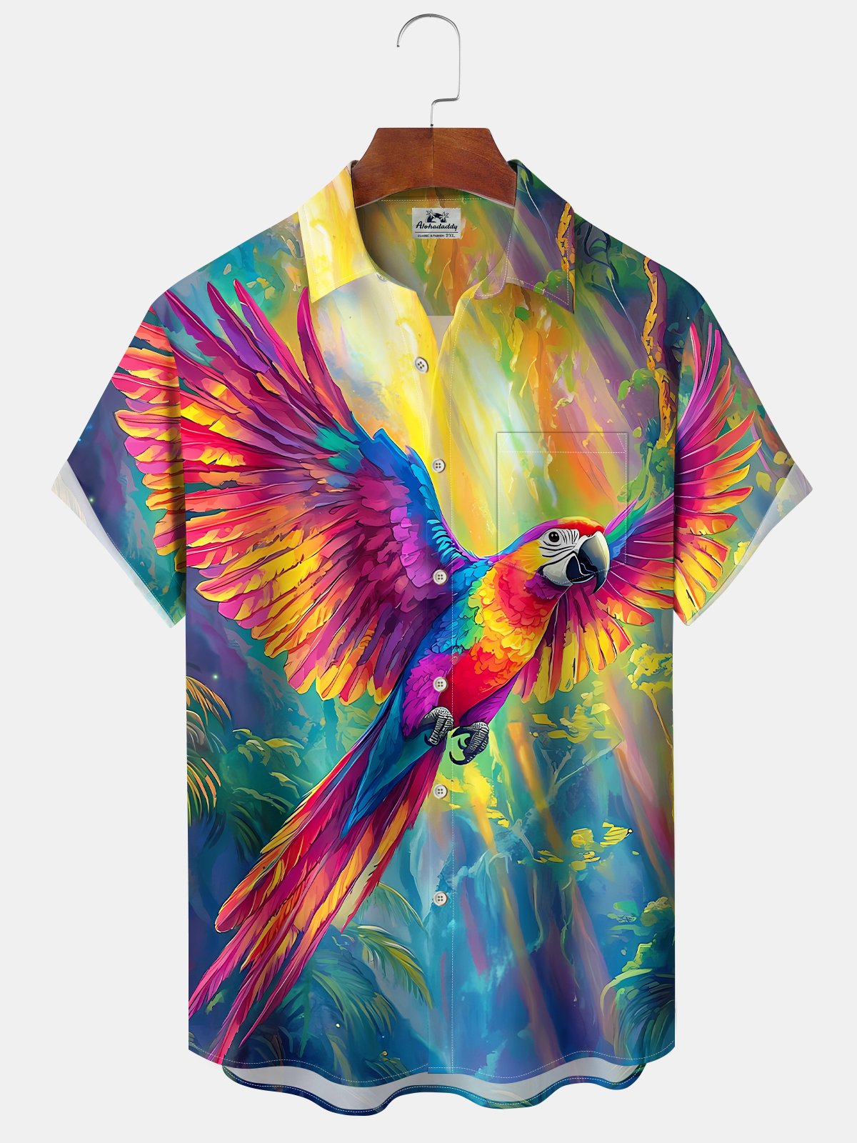 Colorful Tropical Hawaii Beach Leaves Parrot Hawaiian Shirt For Summer Vacation, Beach Travel, And Casual Wear