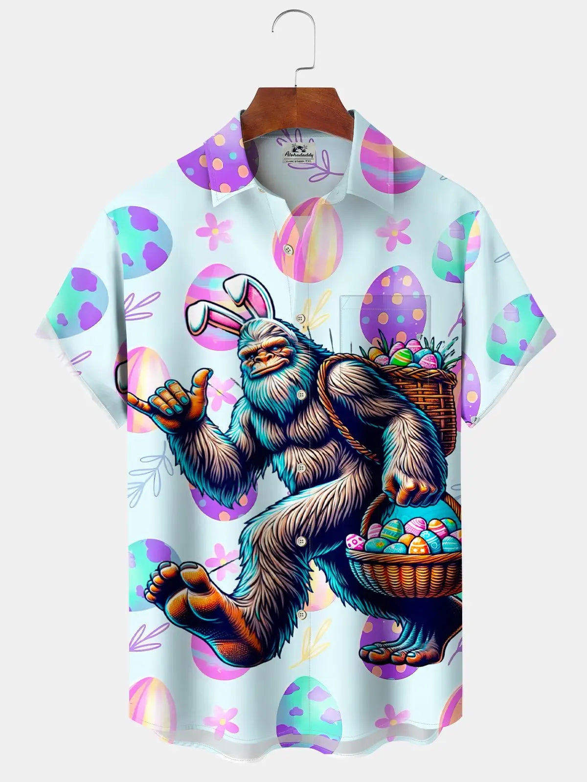 Creative Hawaii Easter Bigfoot Fun Hawaiian Shirt For Island Vacations, Resort Wear, And Relaxed Seasonal Style