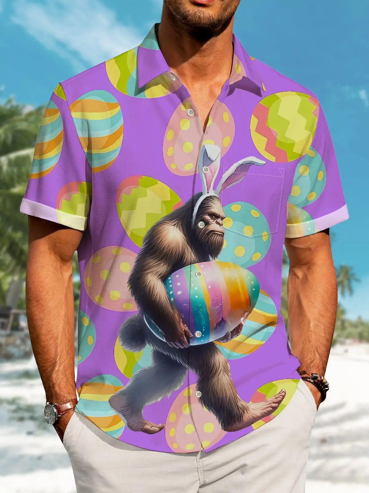 Creative Hawaii Easter Bigfoot Hawaiian Shirt For Coastal Getaways, Outdoor Gatherings, And Thoughtful Gift Giving
