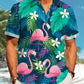 Creative Hawaii Plant Flamingo Elastic Hawaiian Shirt For Animal Lovers, Beach Travel, And Casual Summer Style