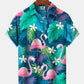 Creative Hawaii Plant Flamingo Elastic Hawaiian Shirt For Animal Lovers, Beach Travel, And Casual Summer Style