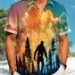 Creative Hawaii Resort Bigfoot Silhouette Hawaiian Shirt For Summer Vacation, Beach Travel, And Casual Wear