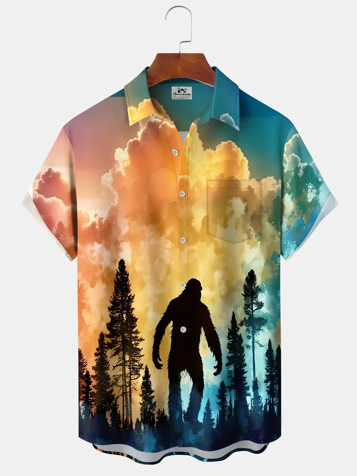 Creative Hawaii Resort Bigfoot Silhouette Hawaiian Shirt For Summer Vacation, Beach Travel, And Casual Wear
